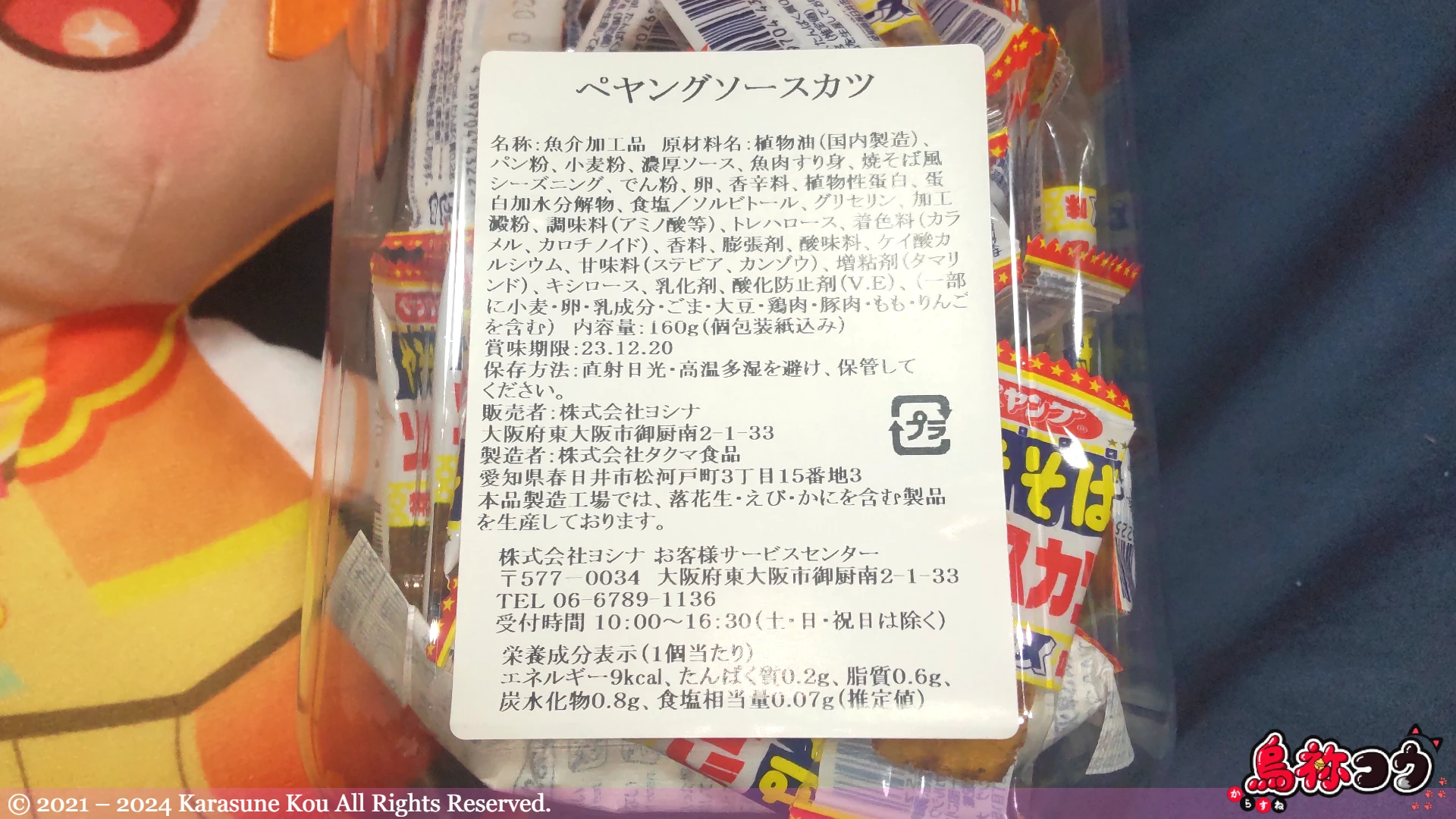 ペヤング ソースカツ 駄菓子ポットの裏面です